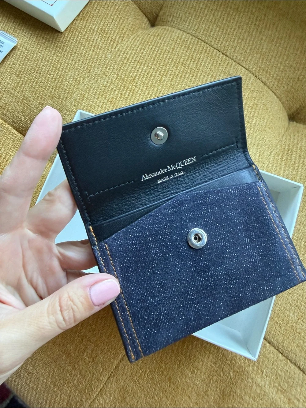 Alexander McQueen Denim/Leather Card Holder Wallet with Box And authentication